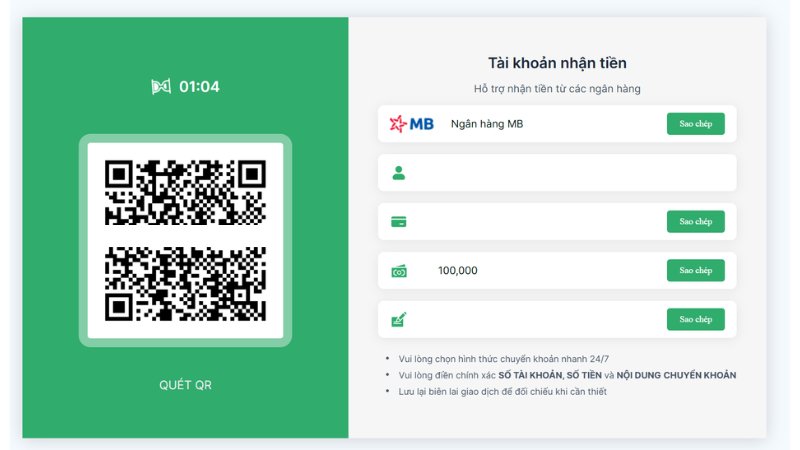 Thao tác rút tiền bằng tài khoản ngân hàng nội địa